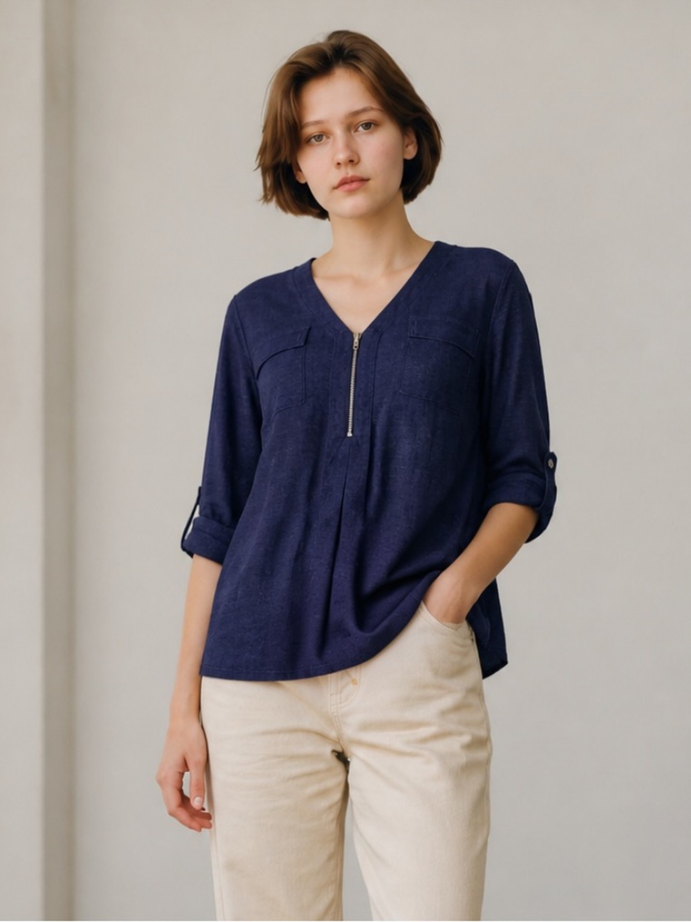 Siren Lily Roll Tab Sleeve Utility Top